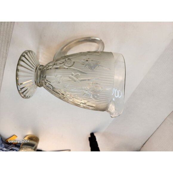 Vintage Jeanette Iris & Herringbone Clear Carnival Depression Glass 9" Pitcher F - Picture 9 of 10